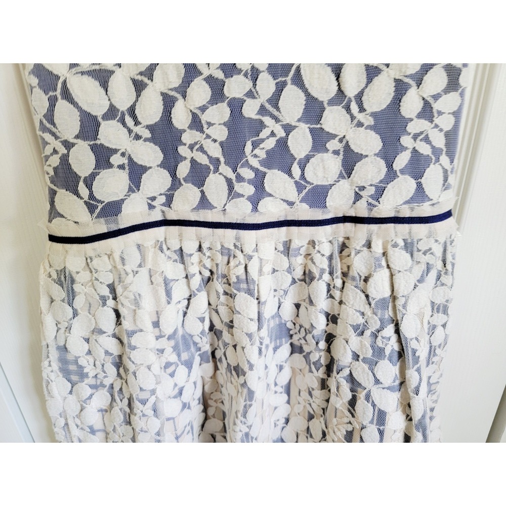 Anthropologie L Sparrow Weston Blue White Floral Lace Fit‎ Flare Dress Fairy - Picture 9 of 16